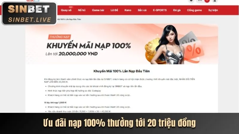 Thưởng Chào Mừng Lên Đến 100%